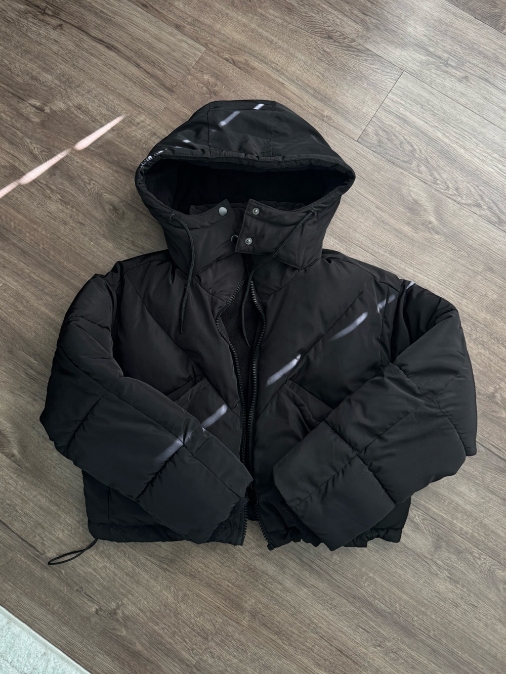 Topshop Black Hooded Puffer Coat